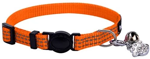 Collar de seguridad de nailon reflectante para gato, collar ajustable, con campanilla y y adorno de huella de la marca Bingpet