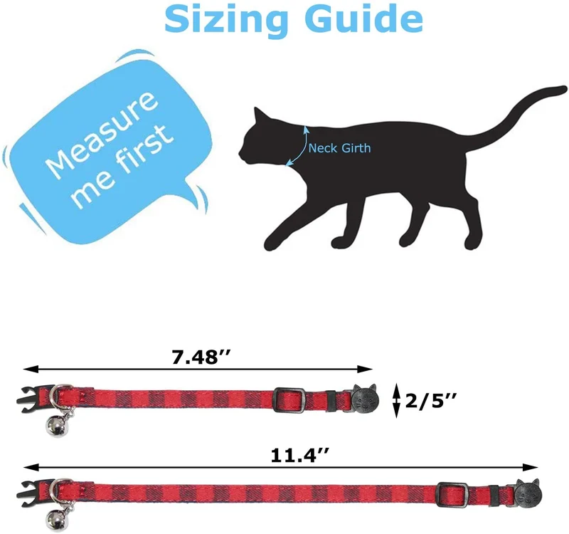 BWOGUE Collar para gato con campana – 6 paquetes de colores clásicos a cuadros, collares de seguridad ajustables para cachorro de gatito
