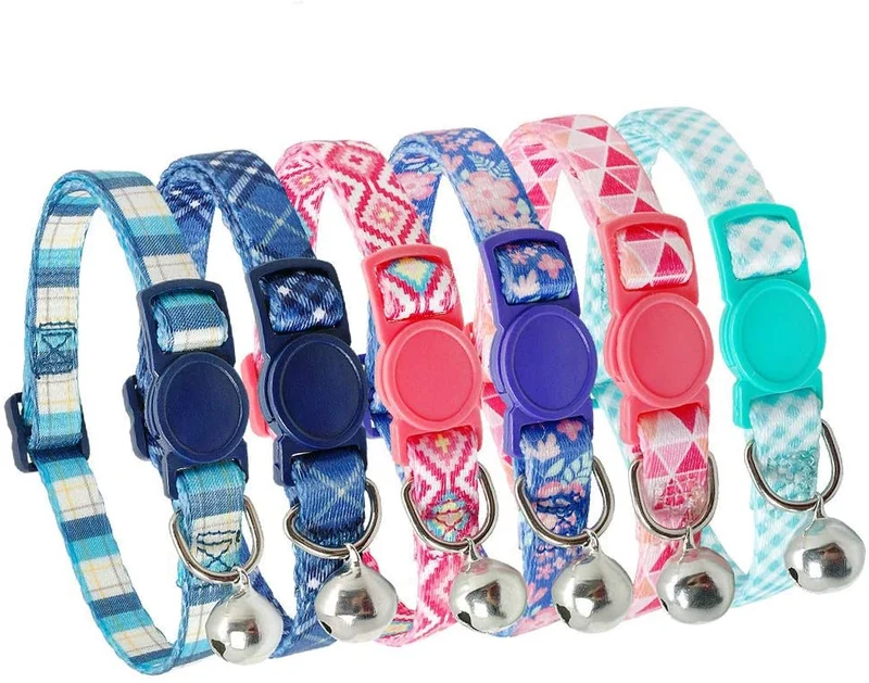 Didog - 6 collares de gato de color fresco con campana, de nailon suave y ajustable, con hebilla de seguridad, para gatitos, perros pequeños