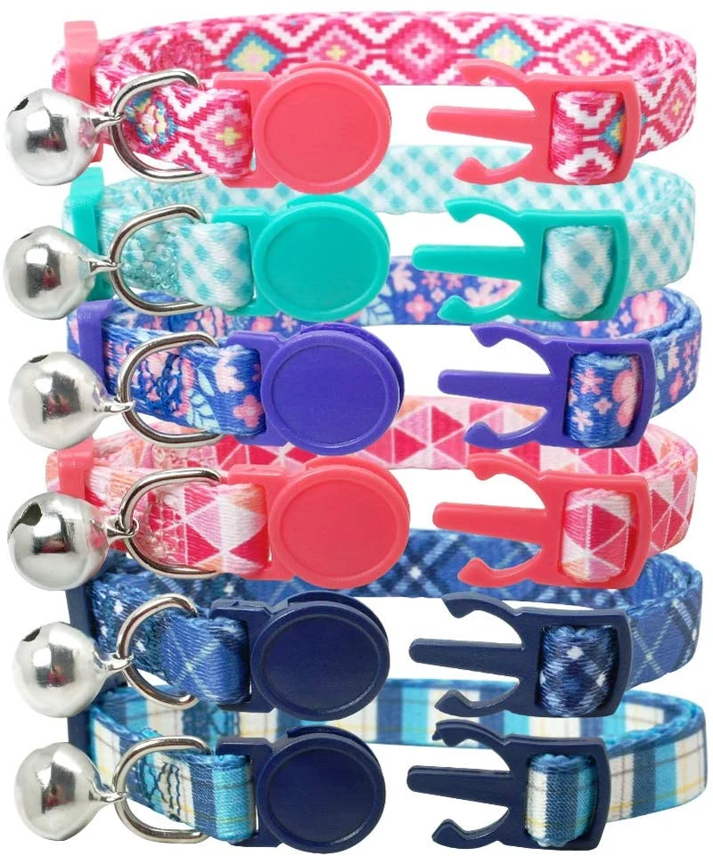 Didog - 6 collares de gato de color fresco con campana, de nailon suave y ajustable, con hebilla de seguridad, para gatitos, perros pequeños
