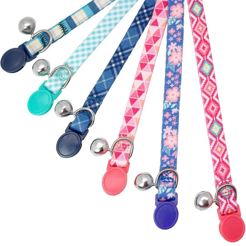 Didog - 6 collares de gato de color fresco con campana, de nailon suave y ajustable, con hebilla de seguridad, para gatitos, perros pequeños