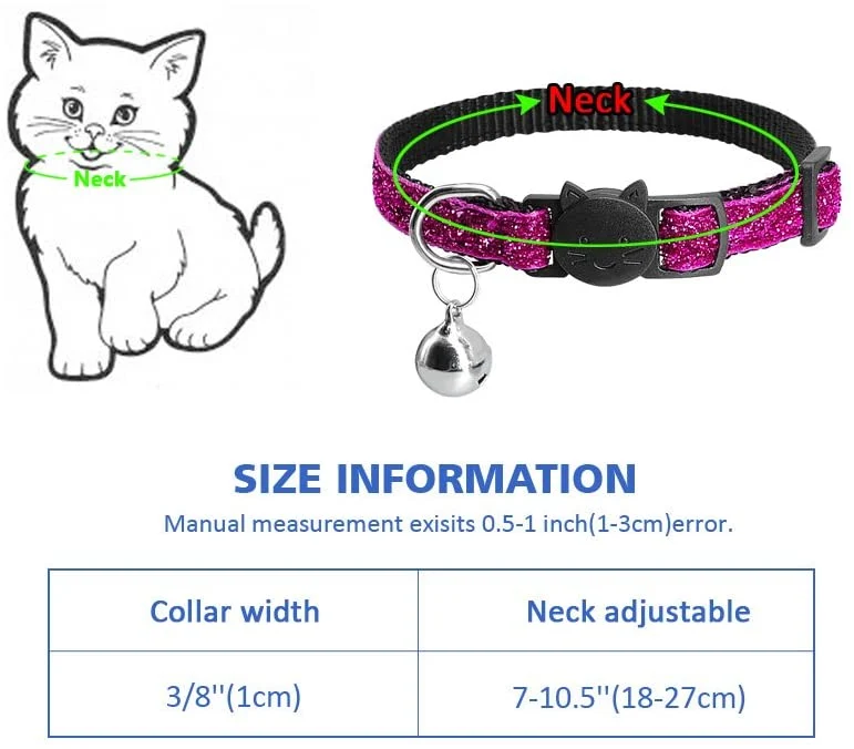 Beirui - Juego de 5 collares de navidad para perros y gatos, ajustables con campanas, hebilla de liberación rápida, collar de gato con purpurina, cuello pequeño para 7-10.5 in