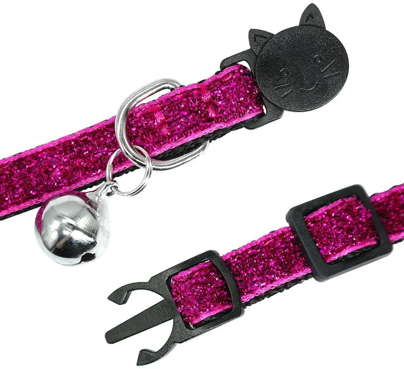 Beirui - Juego de 5 collares de navidad para perros y gatos, ajustables con campanas, hebilla de liberación rápida, collar de gato con purpurina, cuello pequeño para 7-10.5 in
