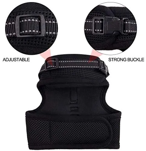 PUPTECK Cat Leash Reflective Escape Proof Harness - Black Soft Mesh Adjustable - Best for Walking