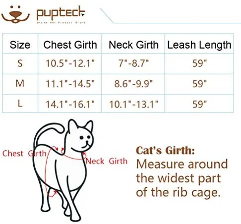 PUPTECK Cat Leash Reflective Escape Proof Harness - Black Soft Mesh Adjustable - Best for Walking