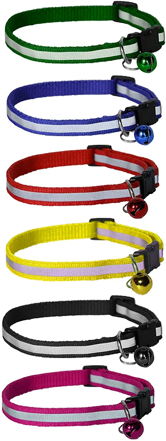 Collar de gato reflectante con campana para mascotas (gatos, perros, animales pequeños) – poliéster duradero por Prime Pet