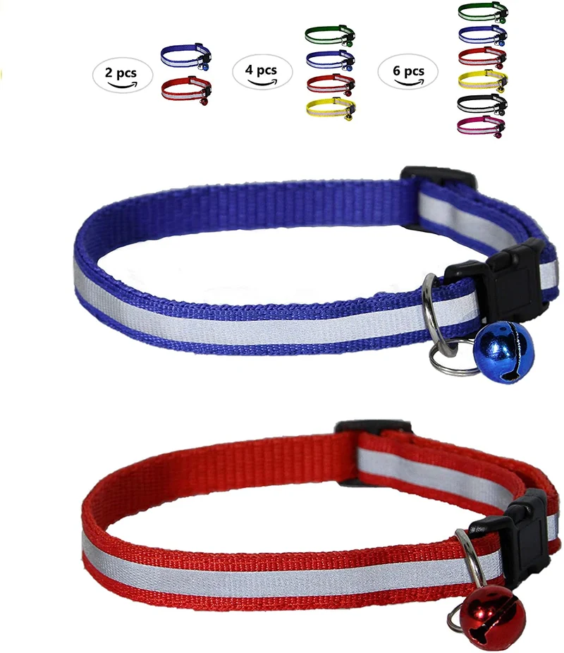 Collar de gato reflectante con campana para mascotas (gatos, perros, animales pequeños) – poliéster duradero por Prime Pet