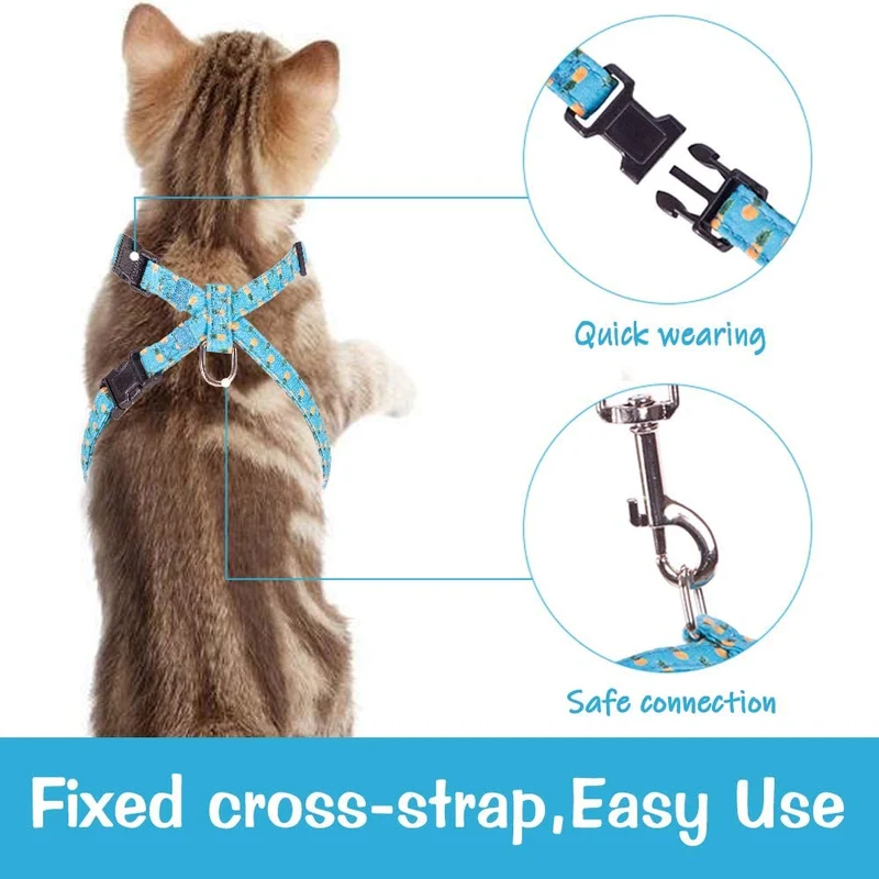 PUPTECK Cat Harness with Leash Set - Adjustable Escape Proof Walking Chest Strap with Pineapple Pattern