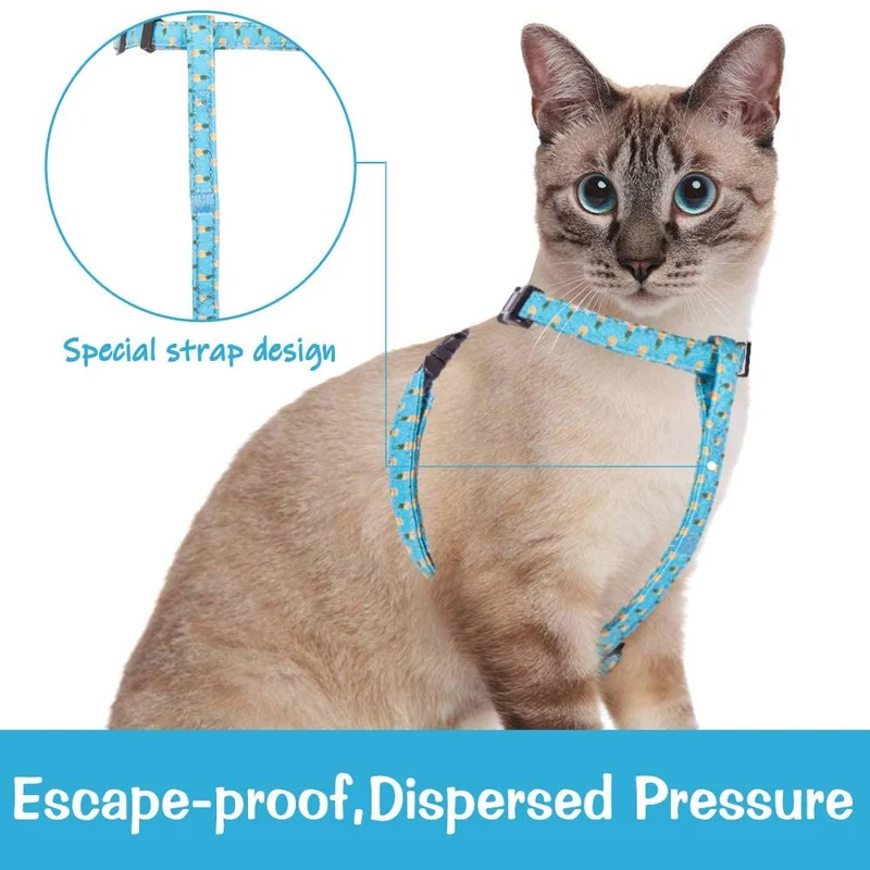 PUPTECK Cat Harness with Leash Set - Adjustable Escape Proof Walking Chest Strap with Pineapple Pattern