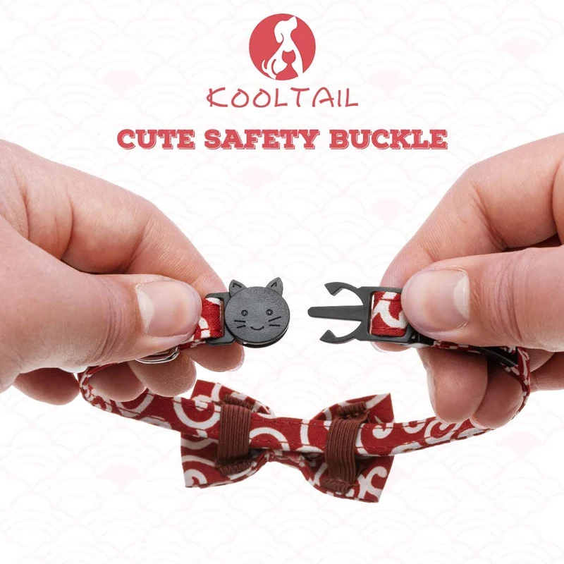 KOOLTAIL Bowtie Collar de gato con campana, 3 unidades de collares ajustables estilo japonés Kimono Ninja para gatos, gatitos, cachorros