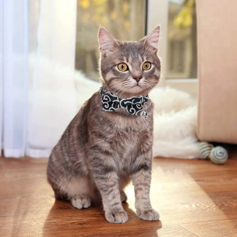 KOOLTAIL Bowtie Collar de gato con campana, 3 unidades de collares ajustables estilo japonés Kimono Ninja para gatos, gatitos, cachorros