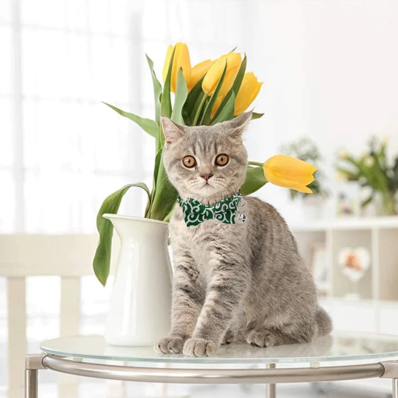 KOOLTAIL Bowtie Collar de gato con campana, 3 unidades de collares ajustables estilo japonés Kimono Ninja para gatos, gatitos, cachorros