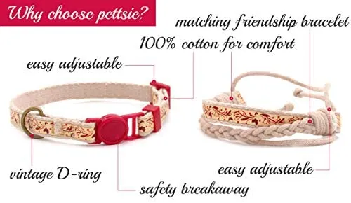Pettsie - Pulsera de amistad con collar de gato y collar a juego, caja de regalo ecológica, anillo en D para accesorios, 100% algodón para mayor seguridad y comodidad, ajustable de 7.5 – 11.5 in