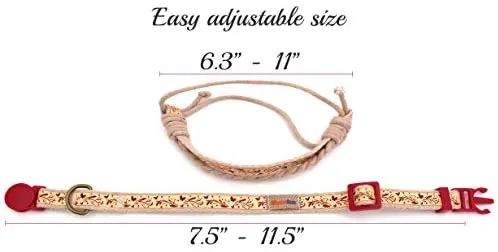 Pettsie - Pulsera de amistad con collar de gato y collar a juego, caja de regalo ecológica, anillo en D para accesorios, 100% algodón para mayor seguridad y comodidad, ajustable de 7.5 – 11.5 in