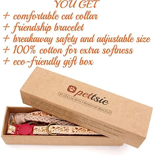 Pettsie - Pulsera de amistad con collar de gato y collar a juego, caja de regalo ecológica, anillo en D para accesorios, 100% algodón para mayor seguridad y comodidad, ajustable de 7.5 – 11.5 in
