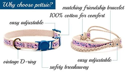 Pettsie - Pulsera de amistad con collar de gato y collar a juego, caja de regalo ecológica, anillo en D para accesorios, 100% algodón para mayor seguridad y comodidad, ajustable de 7.5 – 11.5 in