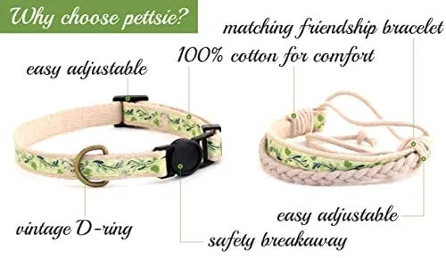 Pettsie - Pulsera de amistad con collar de gato y collar a juego, caja de regalo ecológica, anillo en D para accesorios, 100% algodón para mayor seguridad y comodidad, ajustable de 7.5 – 11.5 in
