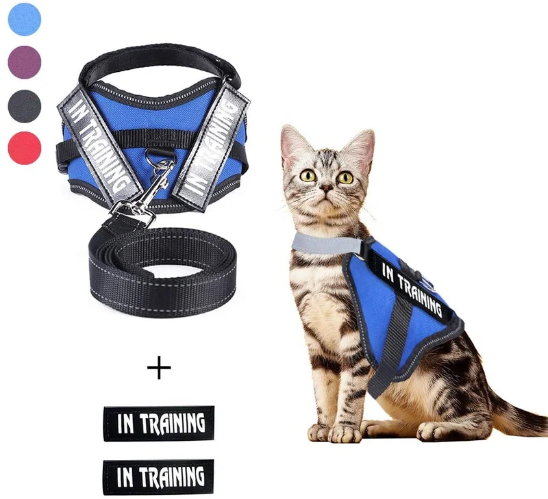JAD - Arnés de gato ajustable para gatos, arnés de escape para caminar, arnés de ajuste cómodo para mascotas, gatito, cachorro, conejo, arnés de correa para gato con tiras reflectantes y 1 anillo de correa de metal