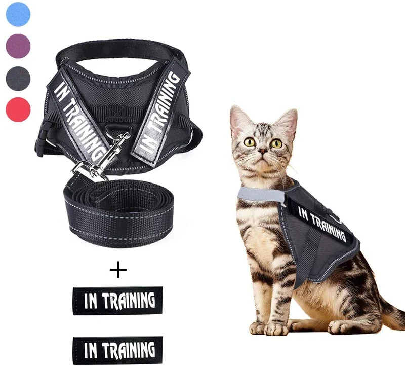 JAD - Arnés de gato ajustable para gatos, arnés de escape para caminar, arnés de ajuste cómodo para mascotas, gatito, cachorro, conejo, arnés de correa para gato con tiras reflectantes y 1 anillo de correa de metal