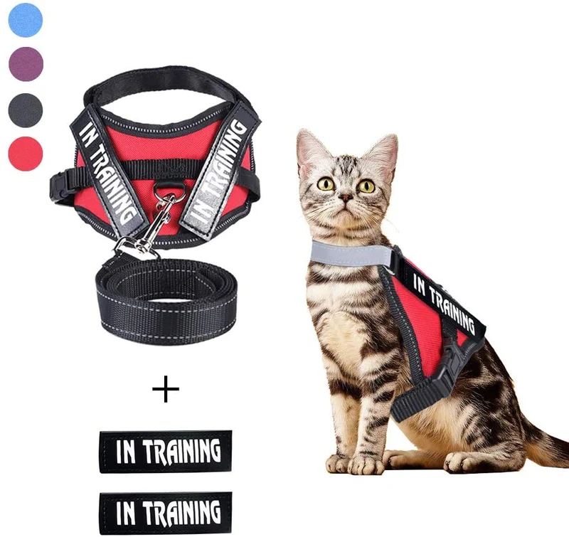 JAD - Arnés de gato ajustable para gatos, arnés de escape para caminar, arnés de ajuste cómodo para mascotas, gatito, cachorro, conejo, arnés de correa para gato con tiras reflectantes y 1 anillo de correa de metal