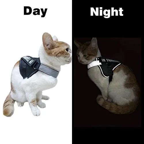 JAD - Arnés de gato ajustable para gatos, arnés de escape para caminar, arnés de ajuste cómodo para mascotas, gatito, cachorro, conejo, arnés de correa para gato con tiras reflectantes y 1 anillo de correa de metal
