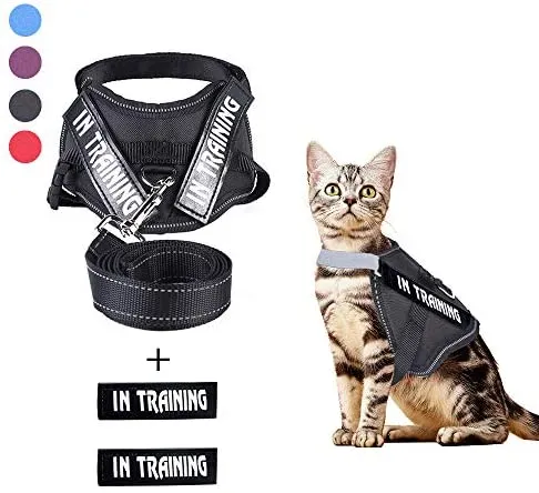 JAD - Arnés de gato ajustable para gatos, arnés de escape para caminar, arnés de ajuste cómodo para mascotas, gatito, cachorro, conejo, arnés de correa para gato con tiras reflectantes y 1 anillo de correa de metal