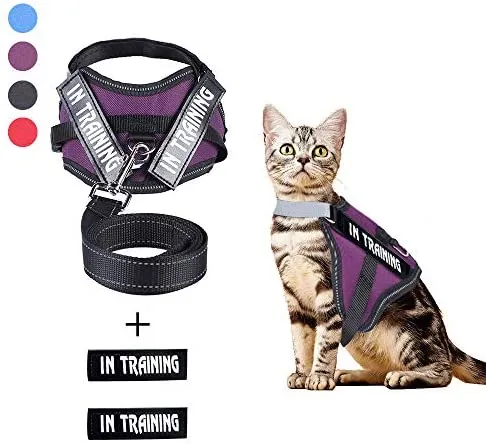 JAD - Arnés de gato ajustable para gatos, arnés de escape para caminar, arnés de ajuste cómodo para mascotas, gatito, cachorro, conejo, arnés de correa para gato con tiras reflectantes y 1 anillo de correa de metal