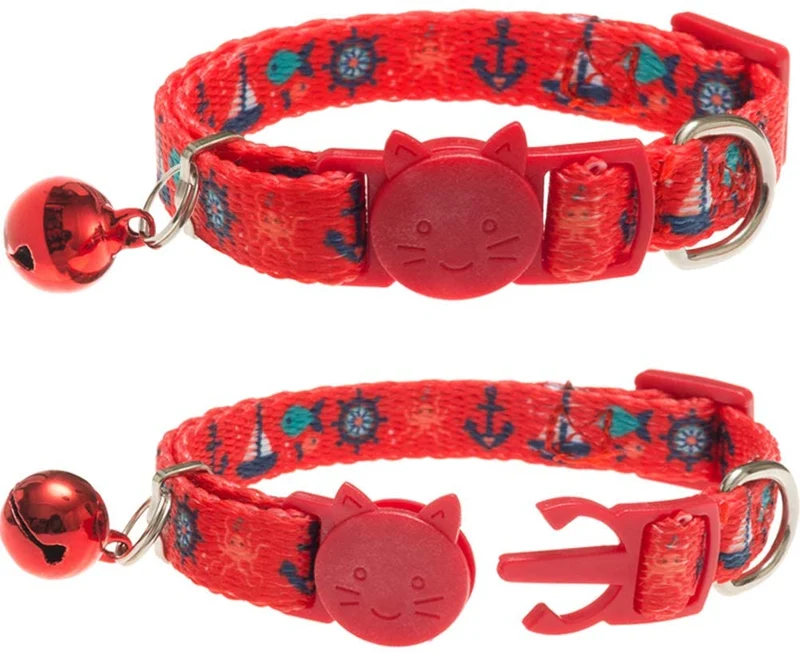 PAWCHIE - Collar ajustable para gato con campana, diseño de patrón oceánico para gatito (3 unidades)