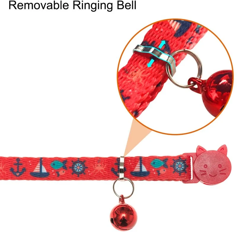 PAWCHIE - Collar ajustable para gato con campana, diseño de patrón oceánico para gatito (3 unidades)
