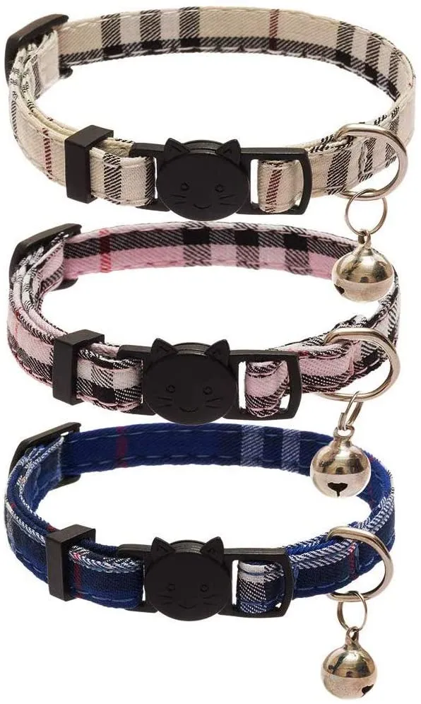 Cholegift Kitty - Collar de cuadros con diseño de gatos, cuadros clásicos, cuello ajustable