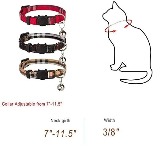 Cholegift Kitty - Collar de cuadros con diseño de gatos, cuadros clásicos, cuello ajustable