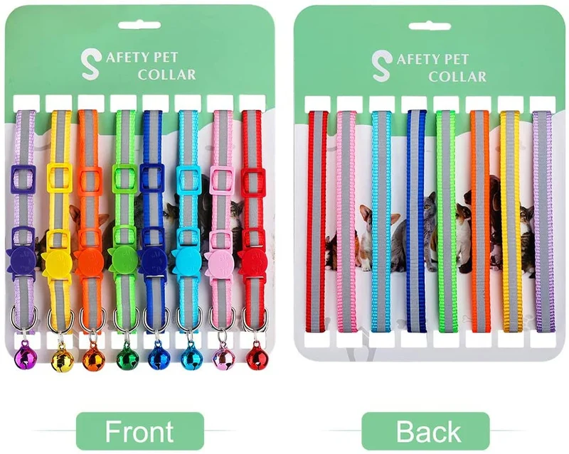 Milliepet - 8 collares reflectantes para gato con campana de nailon colorido ajustable para Kitty