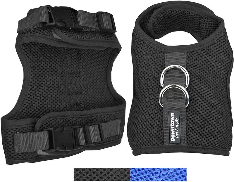 Downtown - Chaleco para mascotas con arnés y correa combinados con funciones de seguridad añadidas para que sea resistente a la deformación de gatos pequeños, medianos, grandes y pequeños (disponible en azul y negro)
