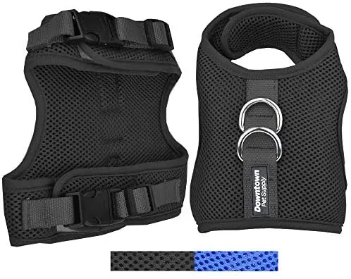 Downtown - Chaleco para mascotas con arnés y correa combinados con funciones de seguridad añadidas para que sea resistente a la deformación de gatos pequeños, medianos, grandes y pequeños (disponible en azul y negro)