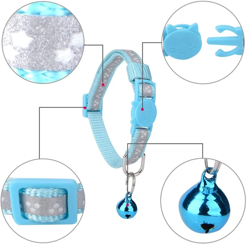 kooltail 6 pcs collares para gatos reflectante con sistema de Bell 8"-11" Juego de collares de nailon por