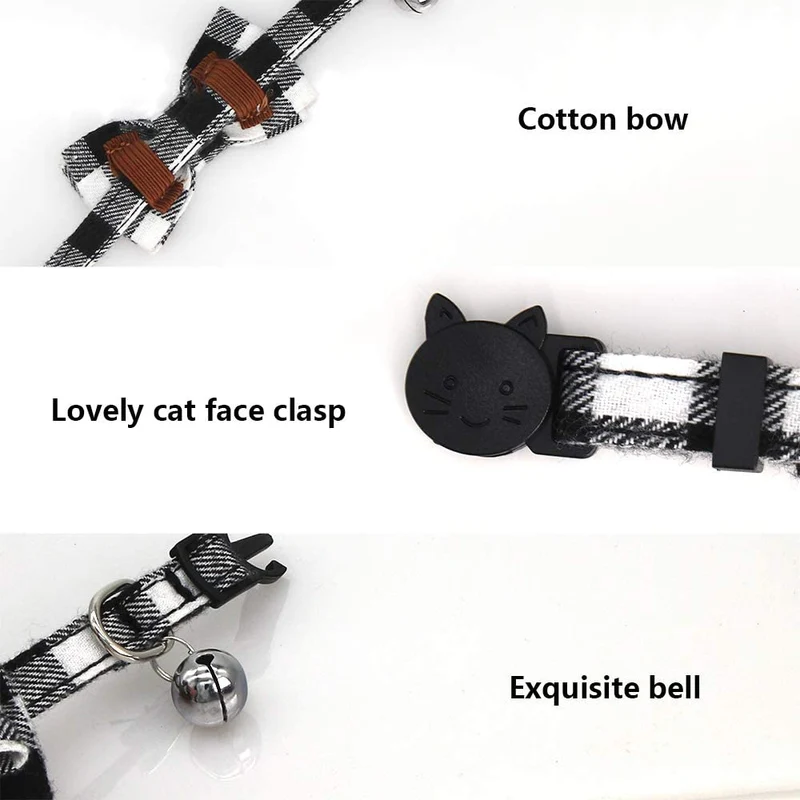 SLSON - Juego de 4 collares para gato con campana, a cuadros y pajarita para mascotas, gatitos y gatos, ajustables de 8 a 11 pulgadas, negro, azul, rojo y verde