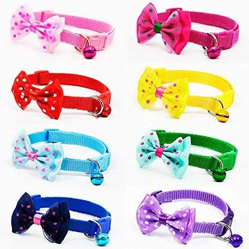 Yasma - Collar de gato con campana de 8 piezas, sólido y seguro, nailon, colores variados