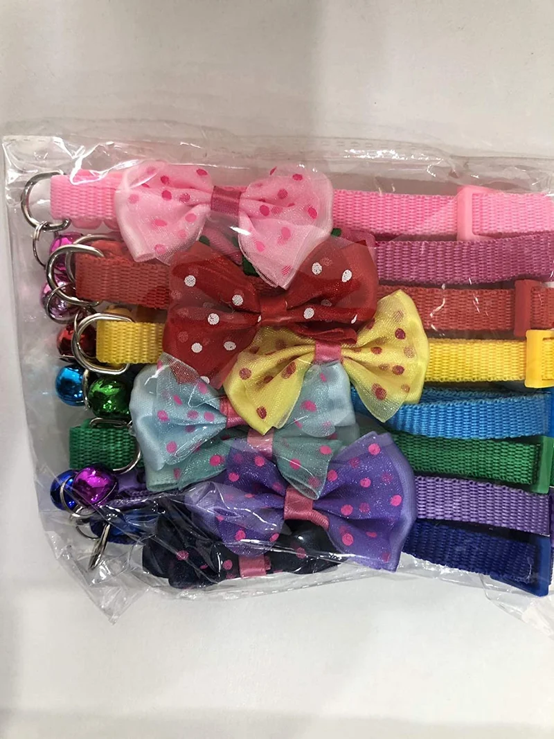 Yasma - Collar de gato con campana de 8 piezas, sólido y seguro, nailon, colores variados