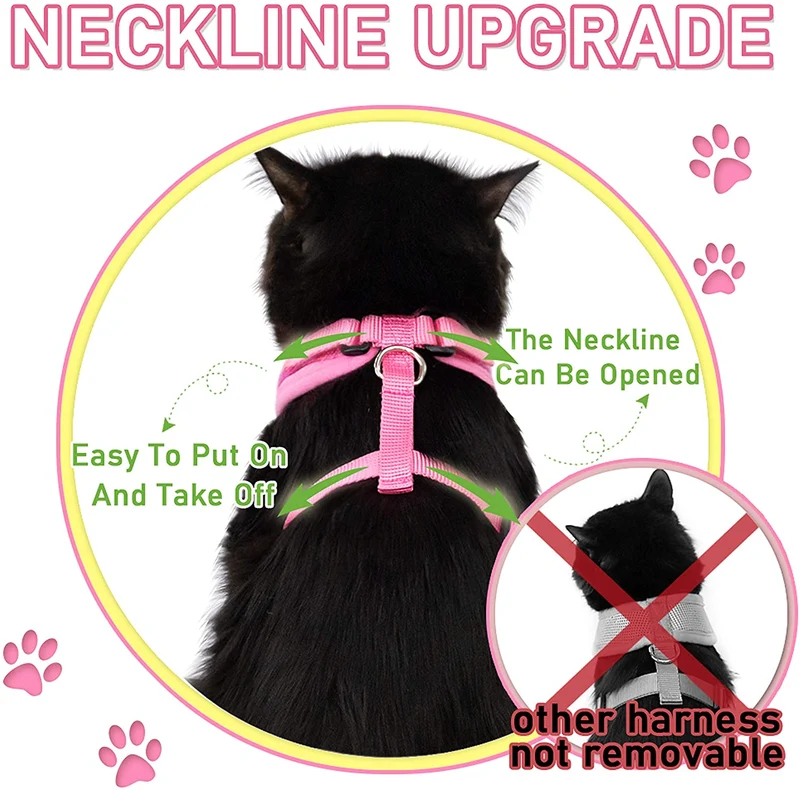 DCSUIT Cat Harness Leash Set - Escape Proof Safety Pink Cute Small Dog Soft Mesh Breathable Full Body Vest Harness,Adjustable Comfort Fit for Puppy/Kittens/Rabbits/Small Animals Easy Walking Outside