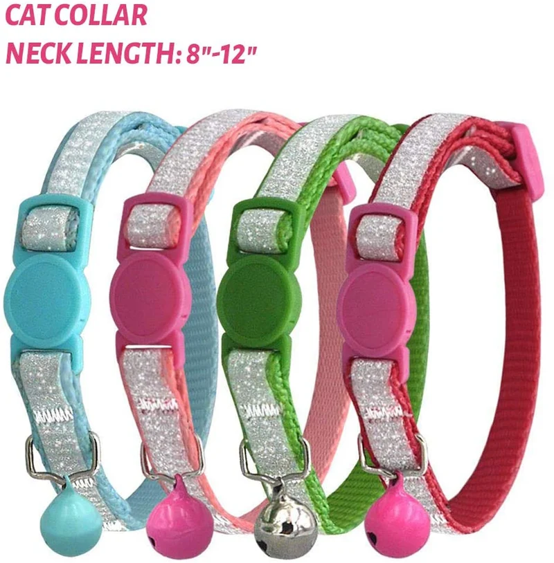 Collar para gato con campana, hebilla de seguridad, collar ajustable para gato, varios diseños, paquete de 4