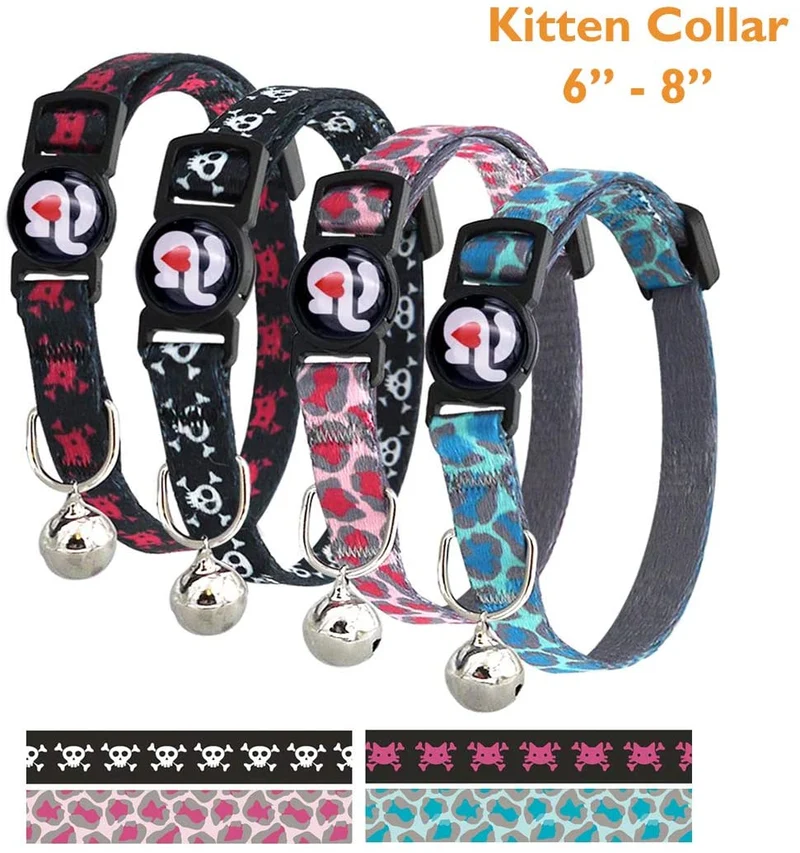 Collar para gato con campana, hebilla de seguridad, collar ajustable para gato, varios diseños, paquete de 4