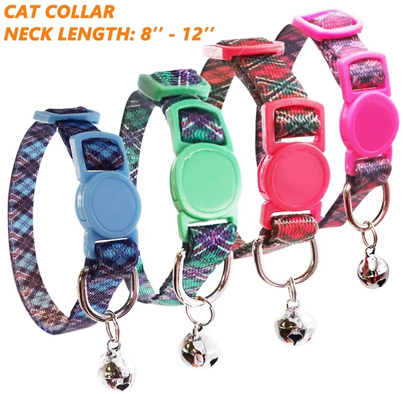 Collar para gato con campana, hebilla de seguridad, collar ajustable para gato, varios diseños, paquete de 4