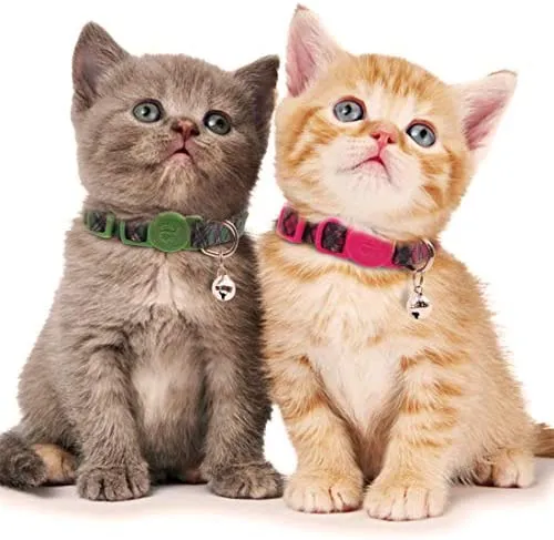Collar para gato con campana, hebilla de seguridad, collar ajustable para gato, varios diseños, paquete de 4