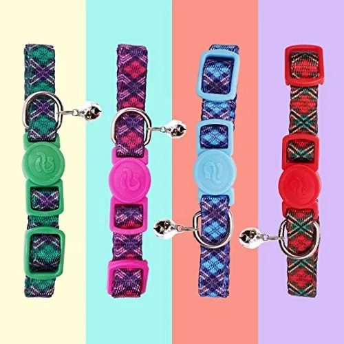Collar para gato con campana, hebilla de seguridad, collar ajustable para gato, varios diseños, paquete de 4