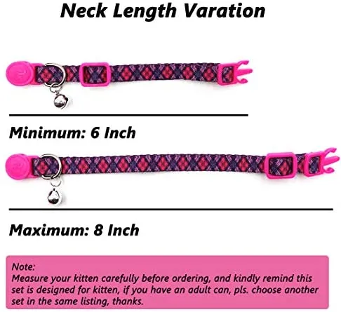Collar para gato con campana, hebilla de seguridad, collar ajustable para gato, varios diseños, paquete de 4
