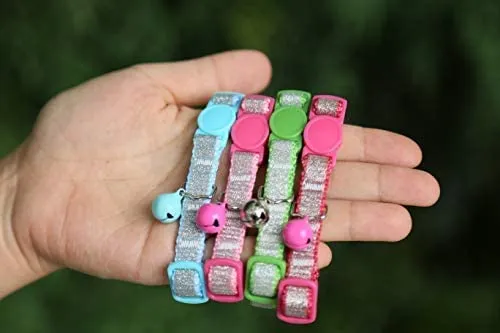 Collar para gato con campana, hebilla de seguridad, collar ajustable para gato, varios diseños, paquete de 4