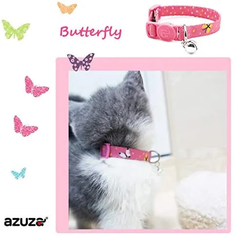 Collar para gato con campana, hebilla de seguridad, collar ajustable para gato, varios diseños, paquete de 4