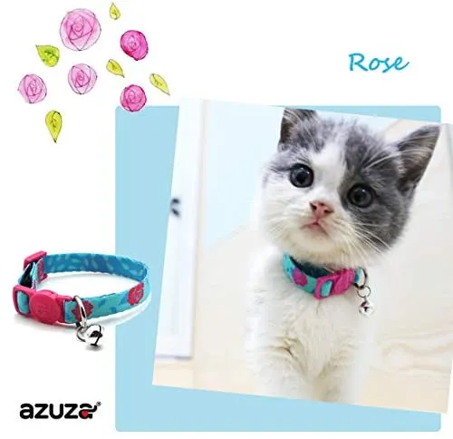 Collar para gato con campana, hebilla de seguridad, collar ajustable para gato, varios diseños, paquete de 4