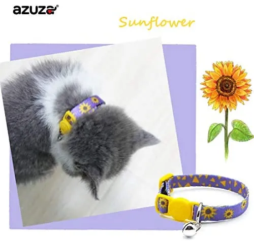 Collar para gato con campana, hebilla de seguridad, collar ajustable para gato, varios diseños, paquete de 4