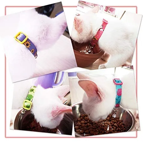 Collar para gato con campana, hebilla de seguridad, collar ajustable para gato, varios diseños, paquete de 4